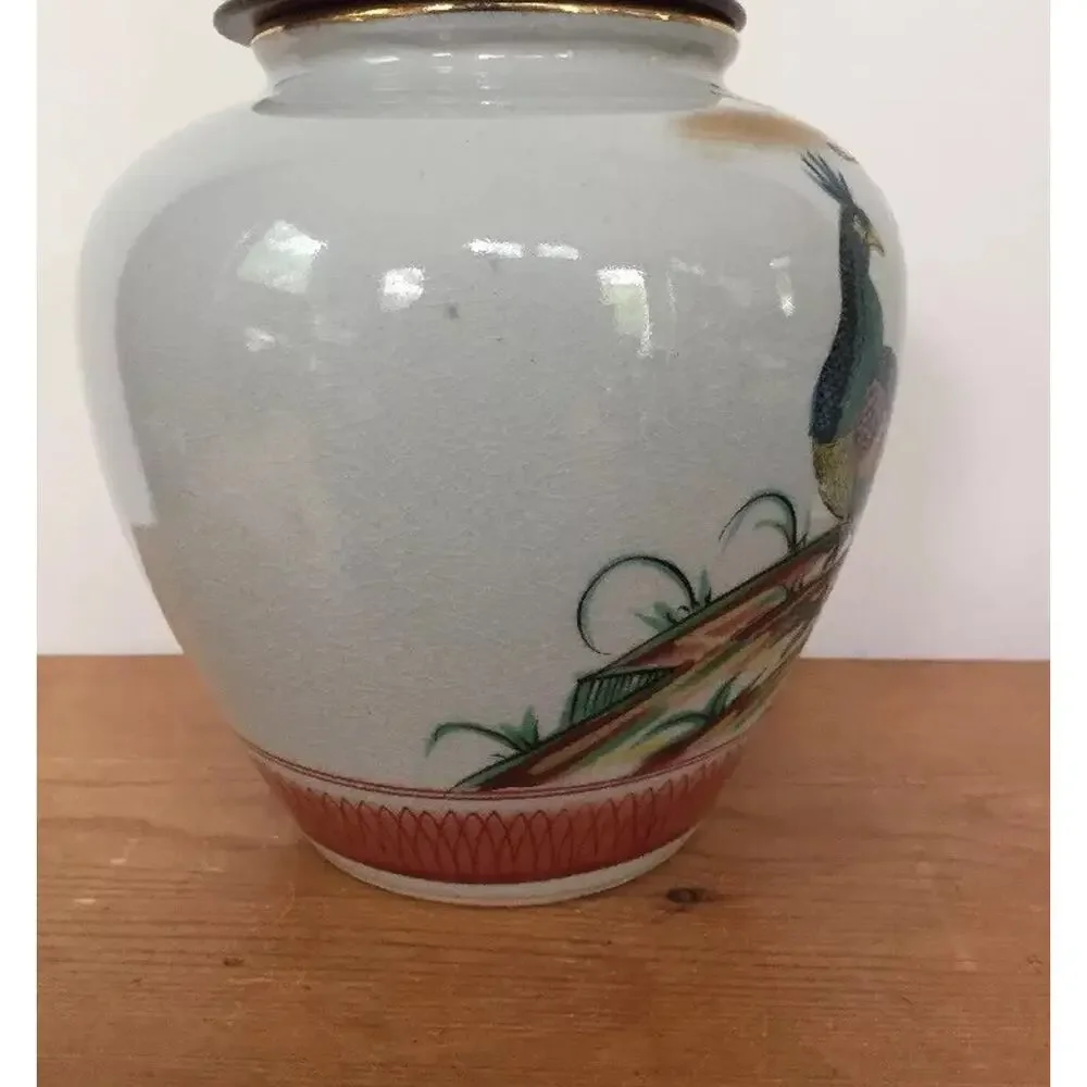 Antique Vtg Japanese Chinese Asian Peacock Satsuma Vase Urn Ginger Jar Porcelain